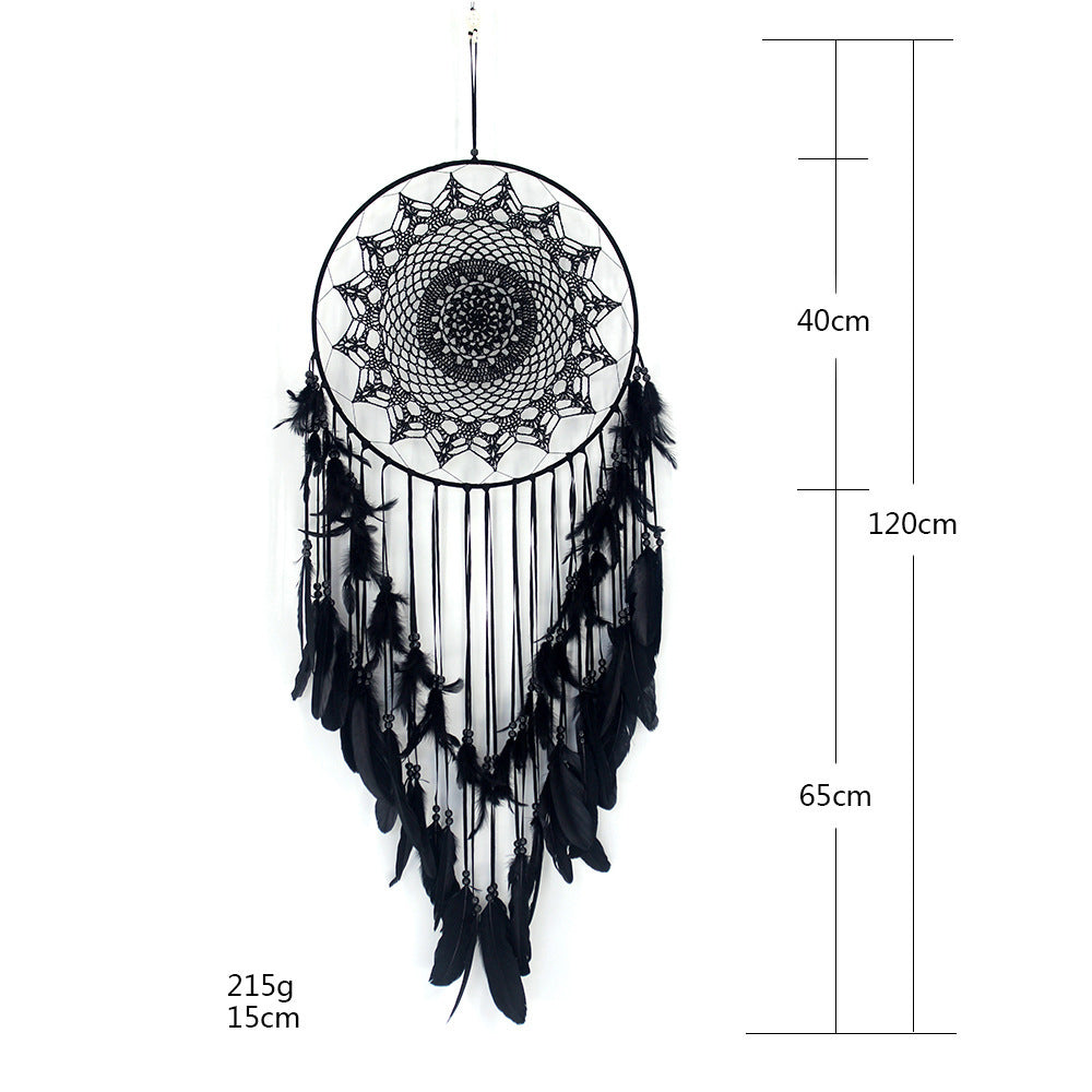 Attrape-Rêves Noir en Dentelle & Plumes – Voile des Songes
