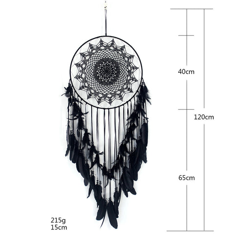 Attrape-Rêves Noir en Dentelle & Plumes – Voile des Songes