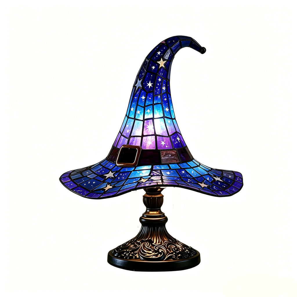 La Lueur de Salem — Lampe Chapeau de Sorcière Vitrail