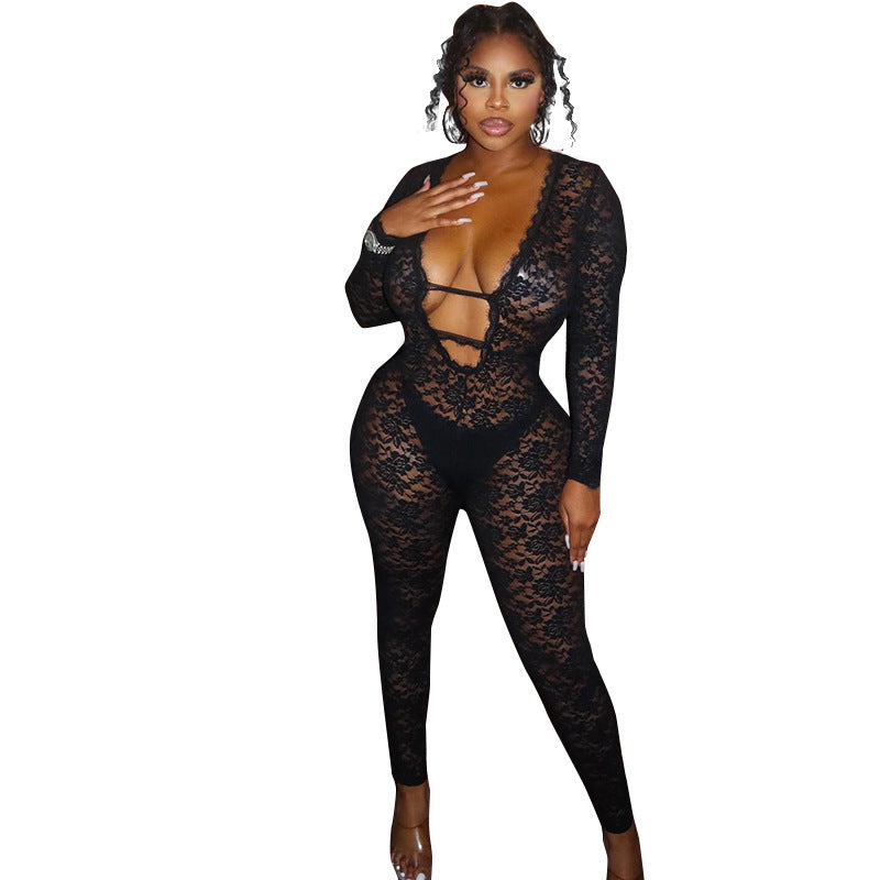 Féline Nocturne – Combinaison Dentelle Noire