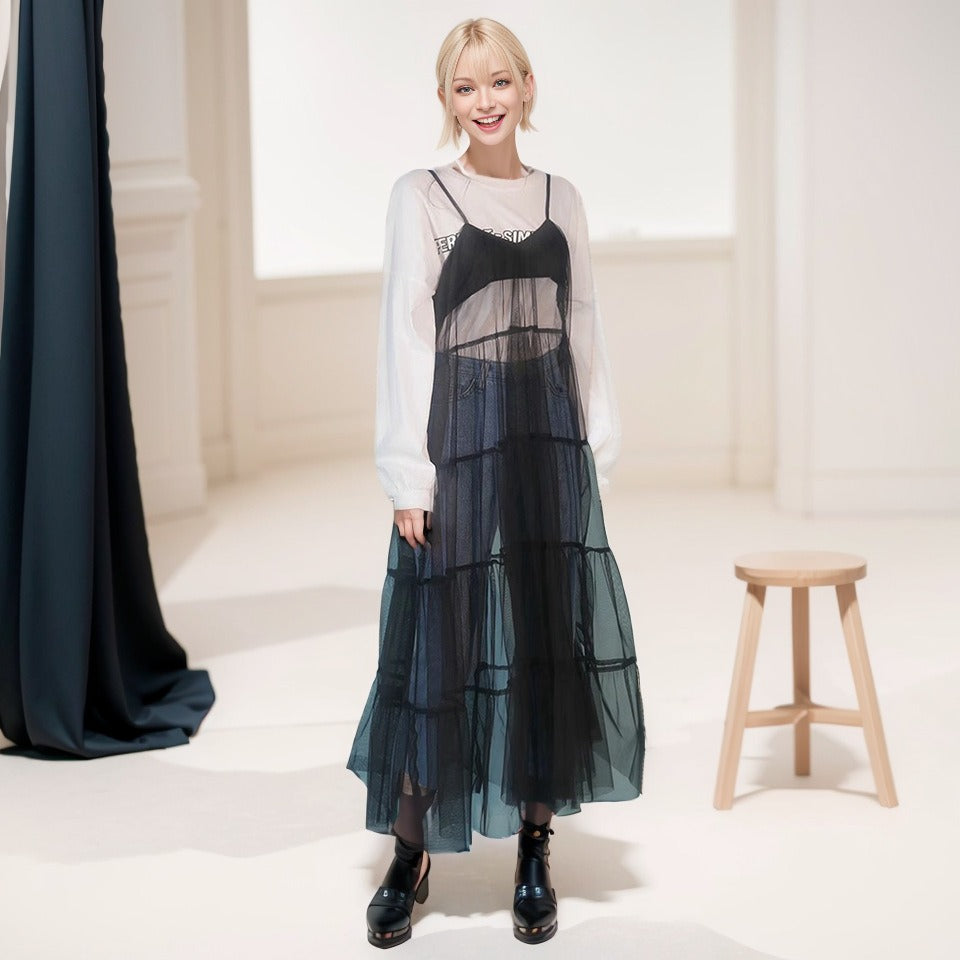 Robe Voile Noire à Superposer – Ombres en Cascade