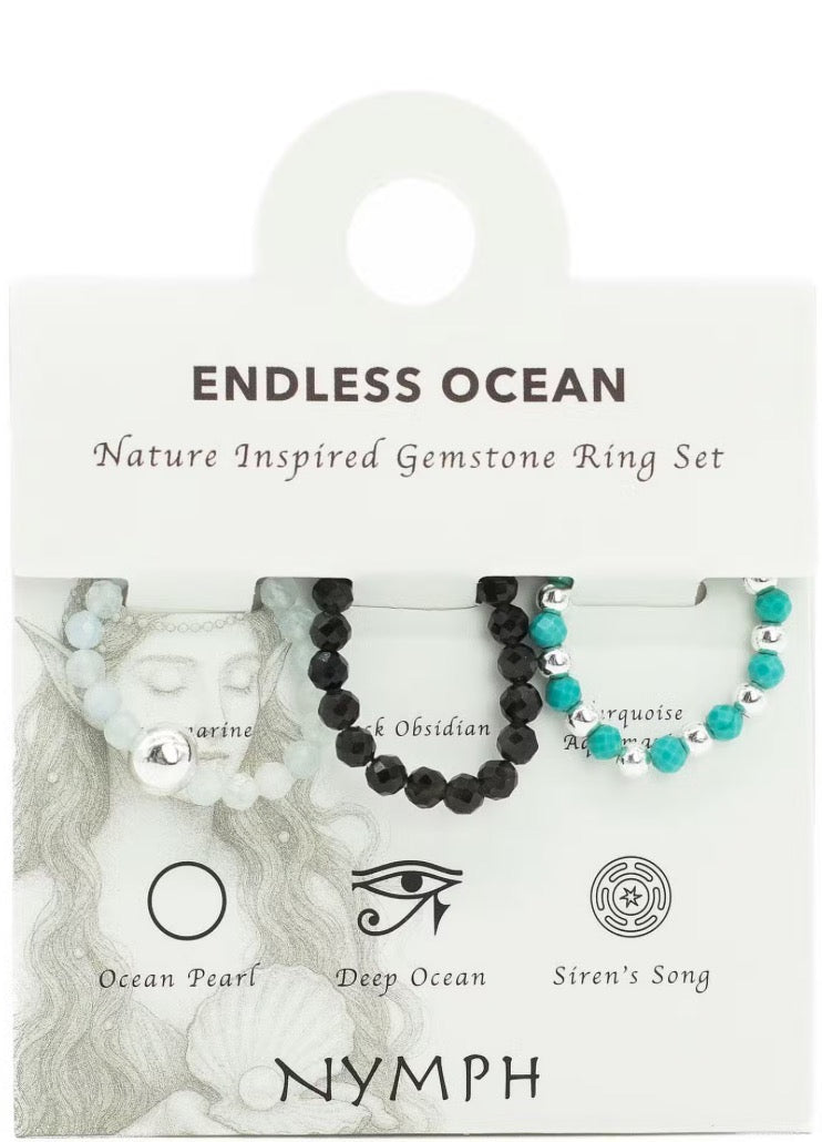 Endless Ocean – Set de 3 Bagues en Pierres Naturelles
