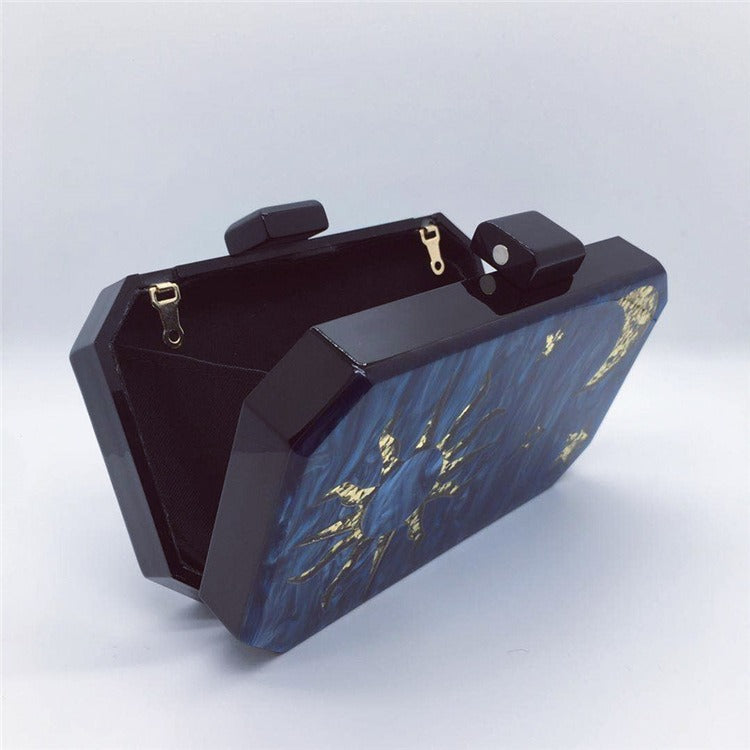 🌙 Minaudière Céleste Soleil & Lune – Bleu Nuit Doré