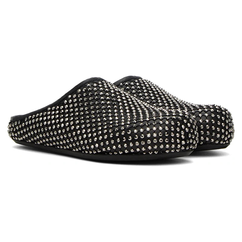 Mules Éclat de Givre – Strass Noirs & Cristal