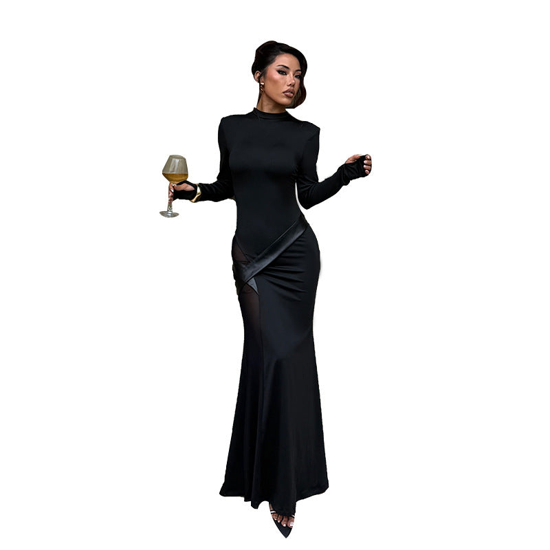 🖤 Robe longue noire « Éclipse » – Épaules structurées