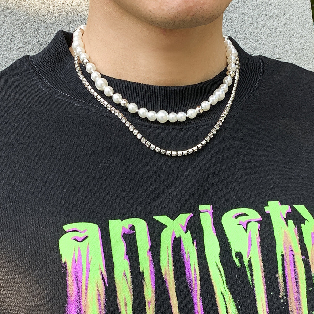 Collier Double Éclipse – Perles & Chaîne Cristal Homme