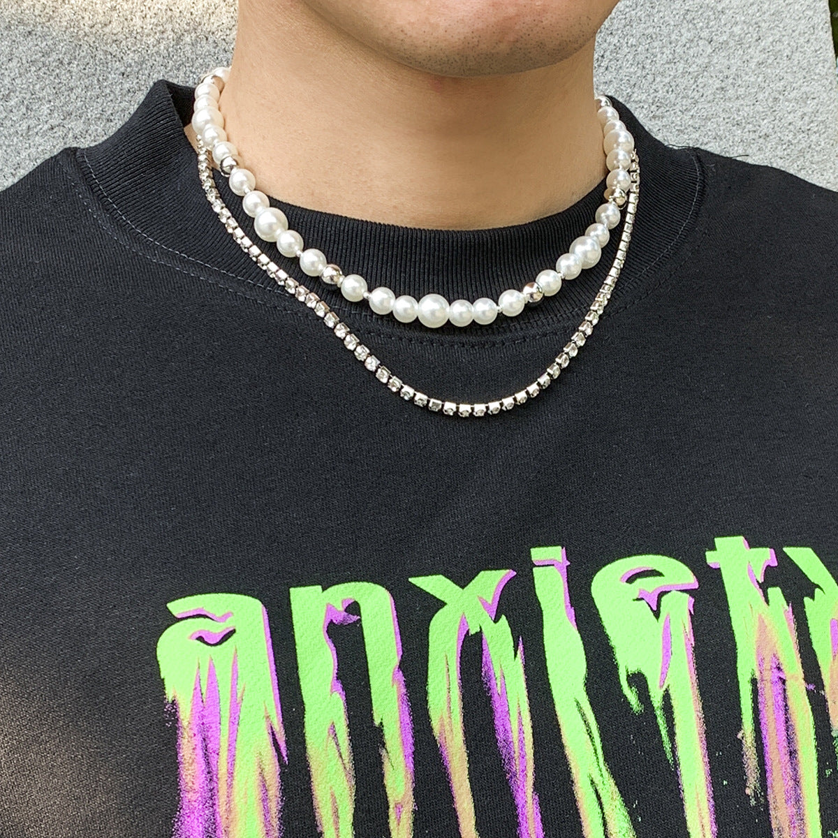 Collier Double Éclipse – Perles & Chaîne Cristal Homme