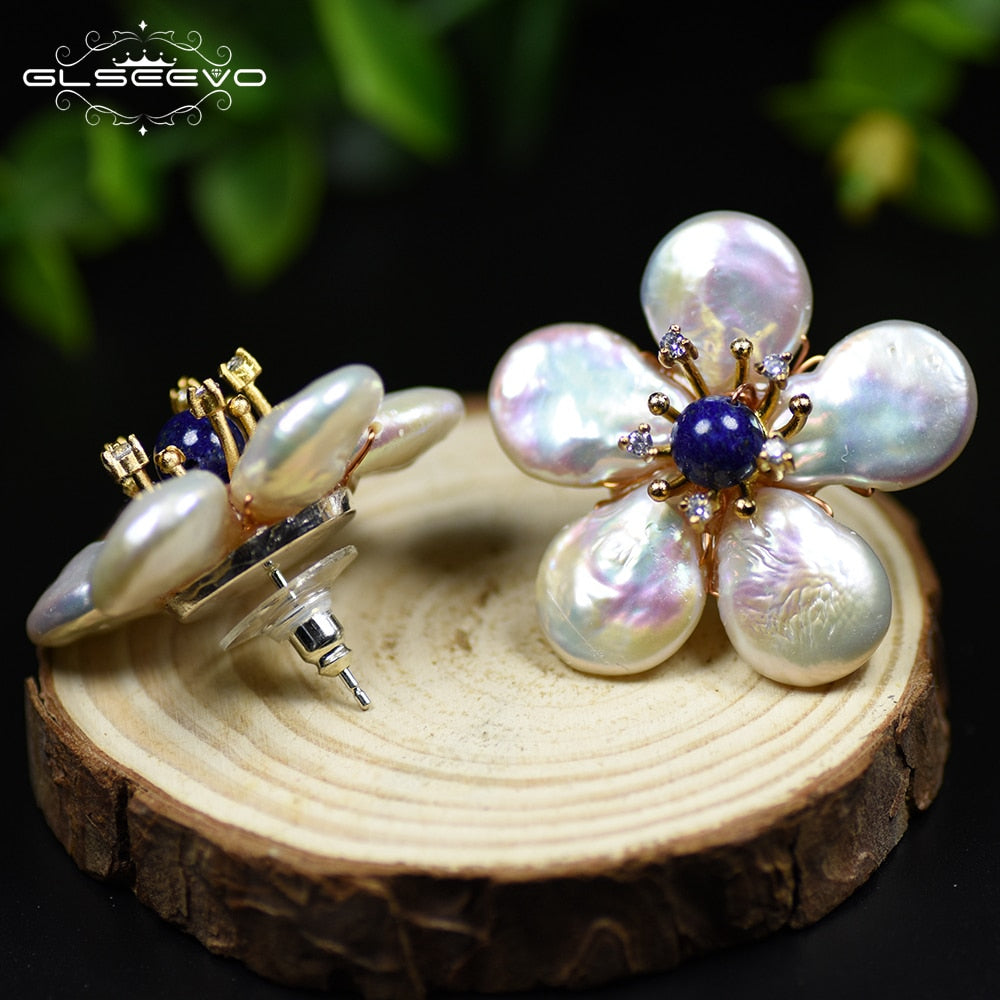 Fleurs de Givre — Boucles d’oreilles en Perles Baroques & Lapis-Lazuli