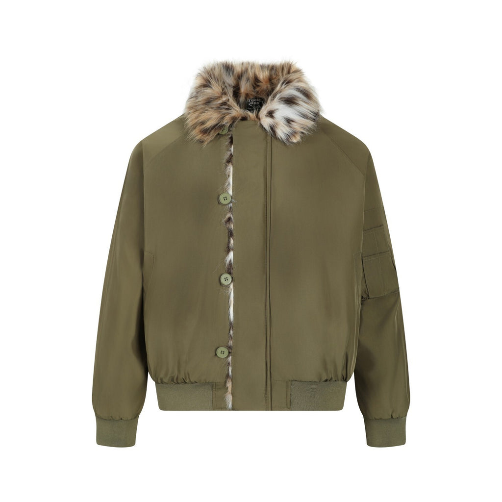 Blouson homme à col effet fourrure léopard – Élégance nocturne