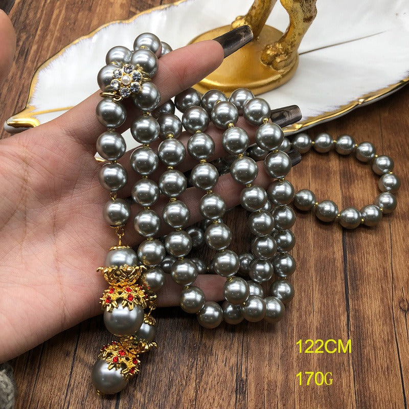 Collier long baroque de perles – Élégance des Abysses