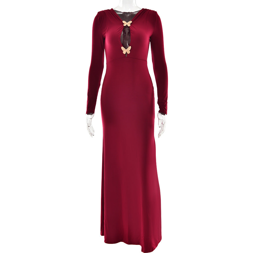 Robe Longue Sorcière – Encolure Lacée & Silhouette Élancée