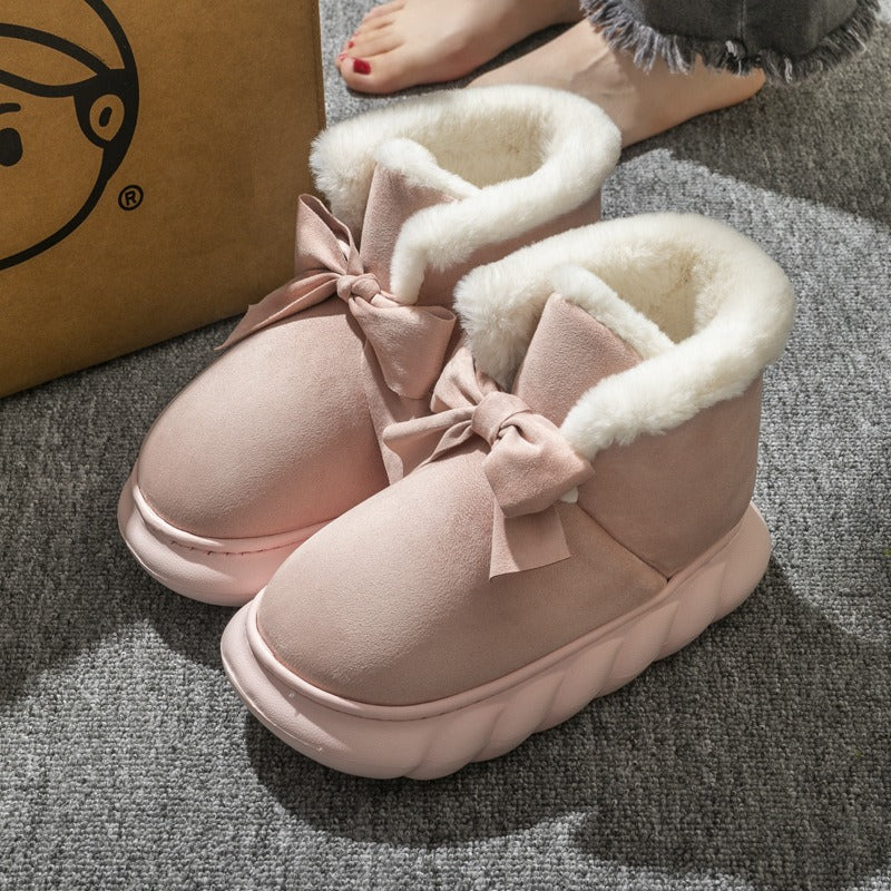 Bottines cocooning fourrées à nœud – semelle épaisse