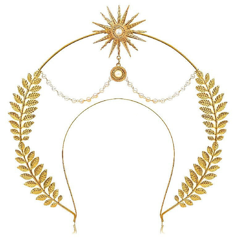 Couronne Céleste Dorée & Boucles d’Oreilles – Déesse Solaire