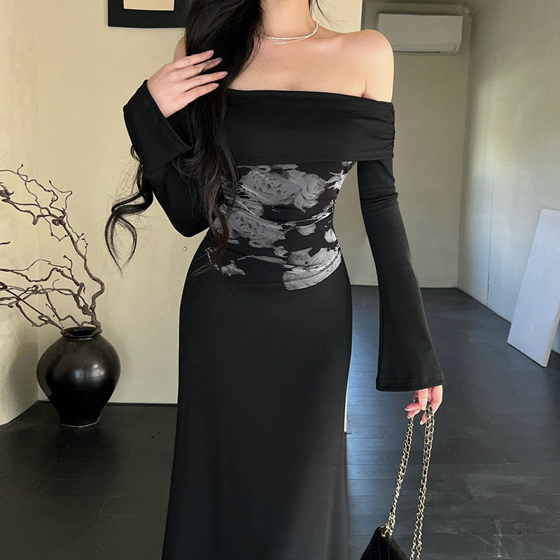 🖤 L’Étreinte de l’Ange Déchu — Robe Longue Noire Asymétrique