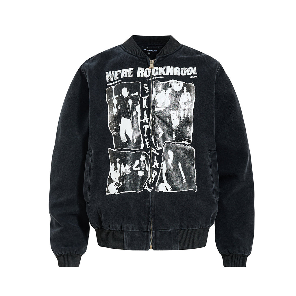 Bomber homme effet délavé – Imprimé rétro Dark Street