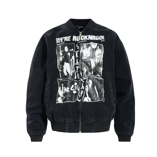 Bomber homme effet délavé – Imprimé rétro Dark Street