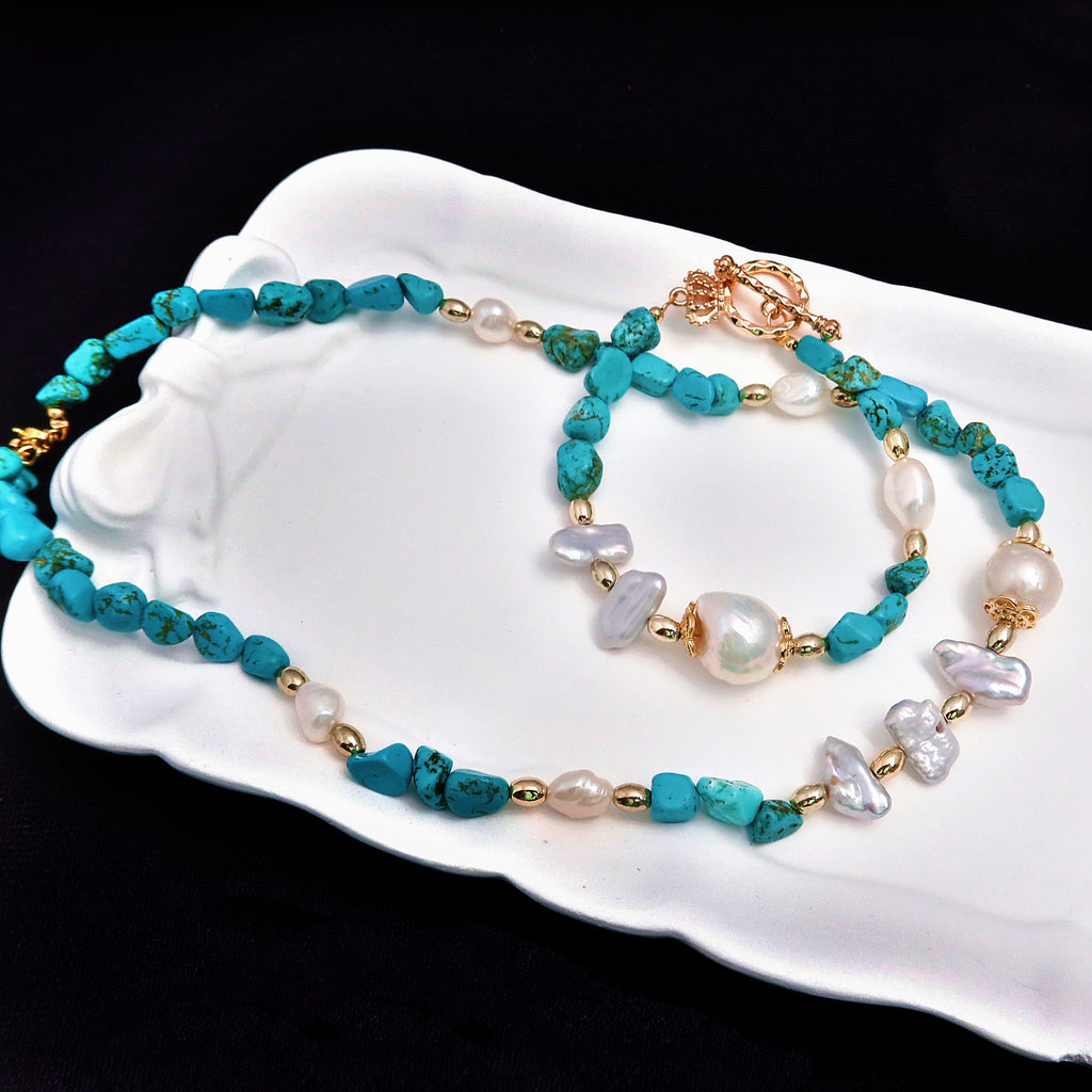 Trésor des Profondeurs – Parure Turquoise & Perles Baroques