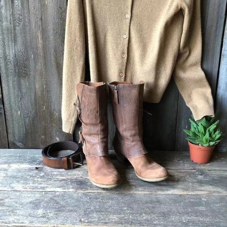 Bottes Femme Vintage – Cuir Effet Vieilli, Boucle & Talon Épais