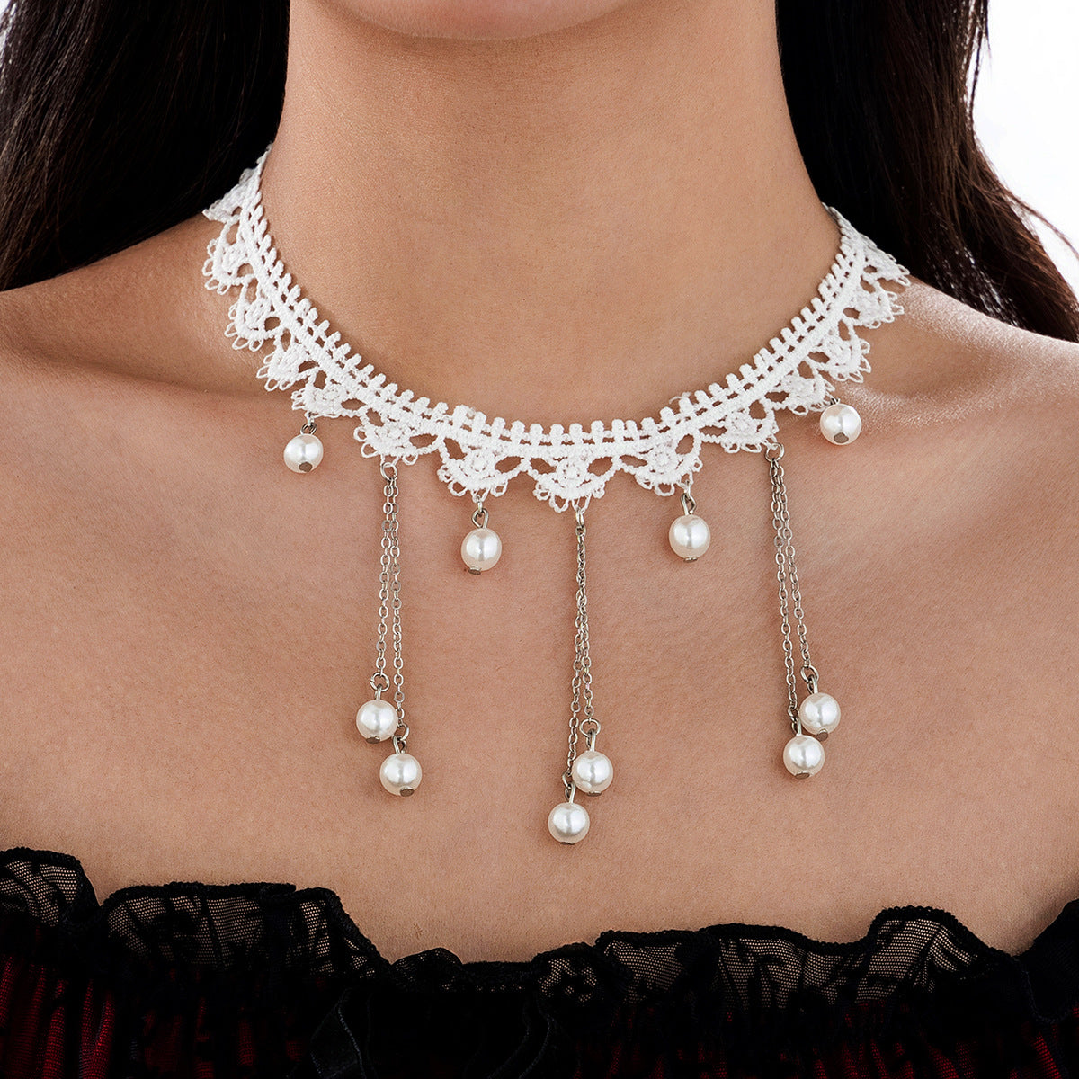 Collier Victorien en Dentelle & Perles – Éclat d’Ivoire