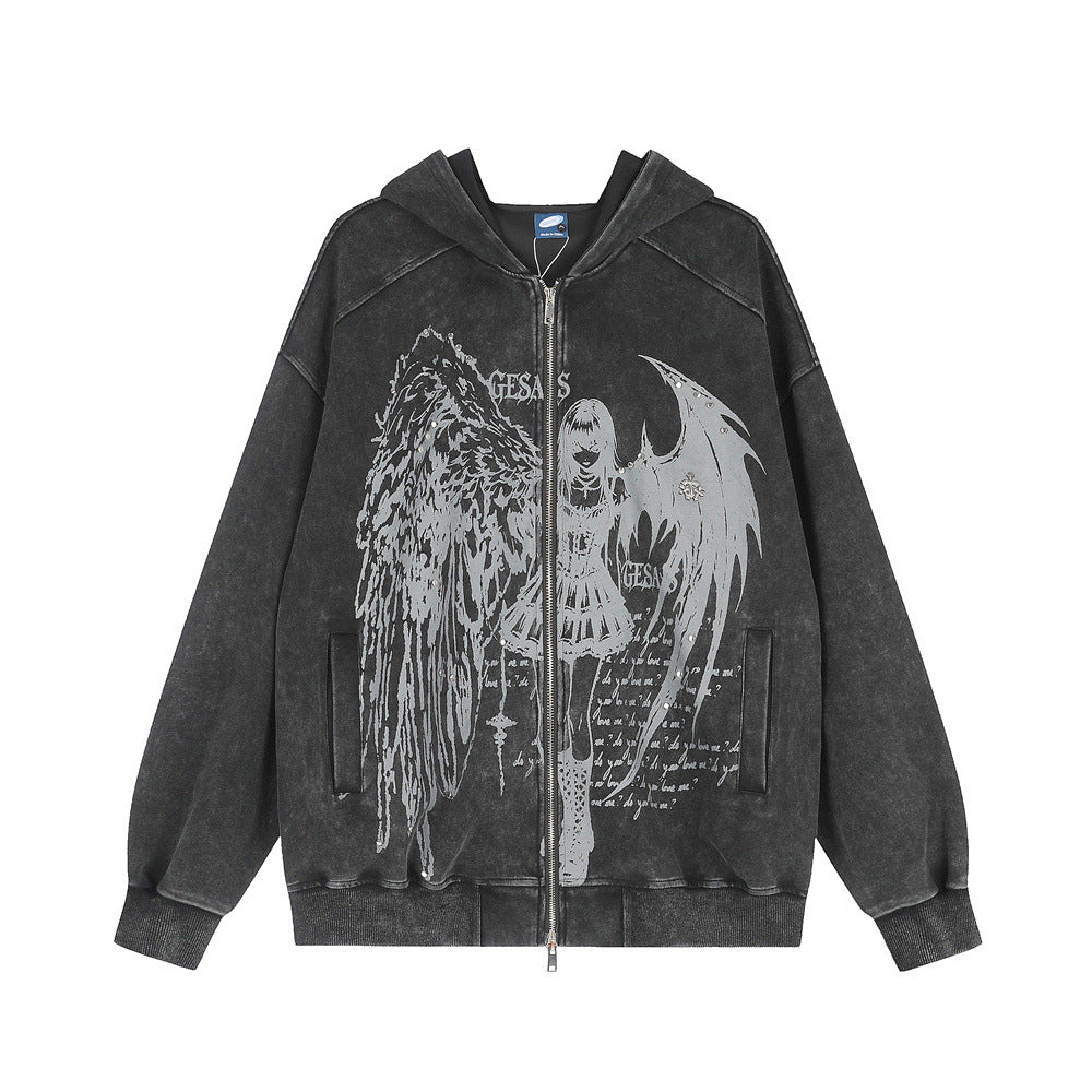 Hoodie Homme « Fallen Angel » – Ailes Gothiques & Esprit Grunge
