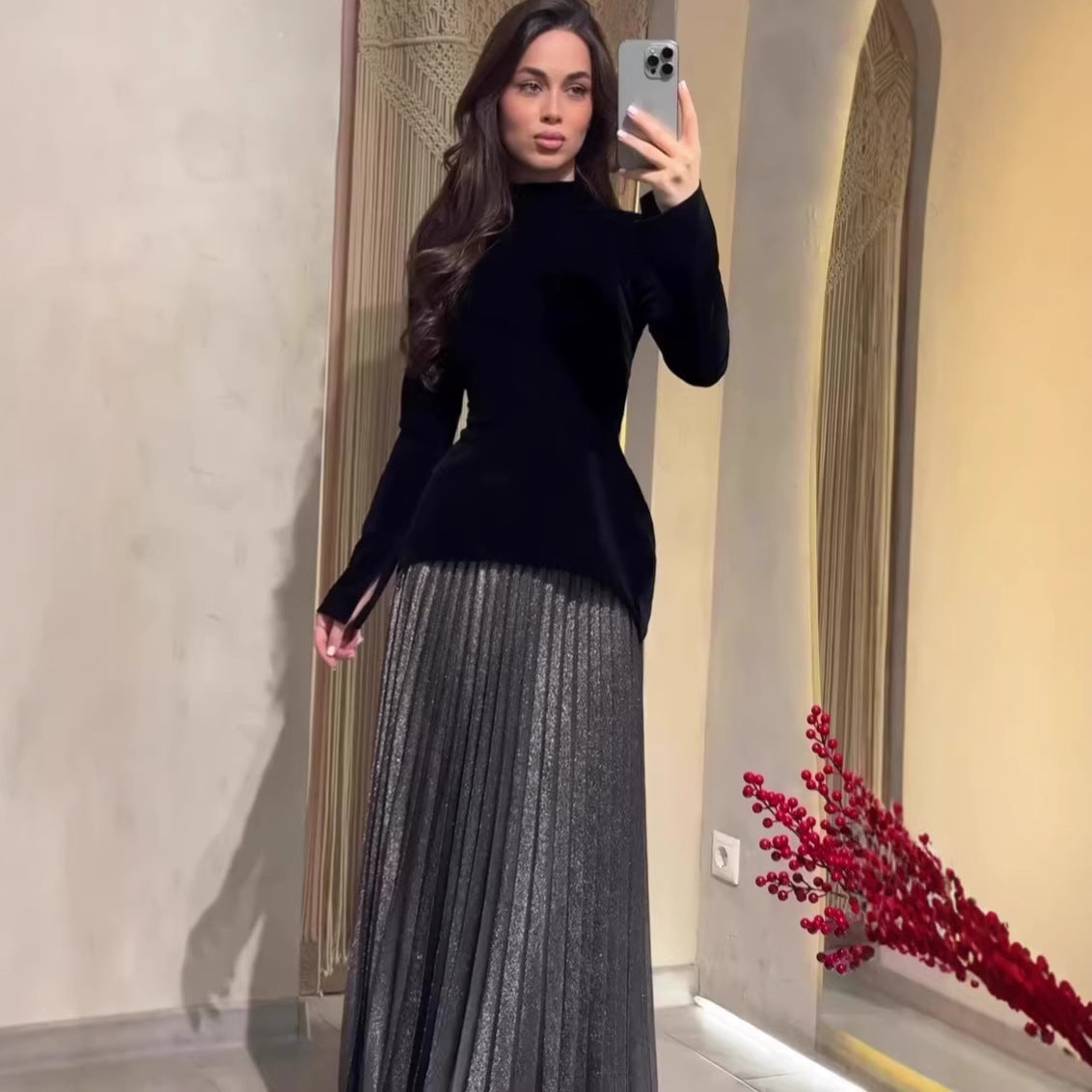 Robe Longue Noire Reine des Ombres