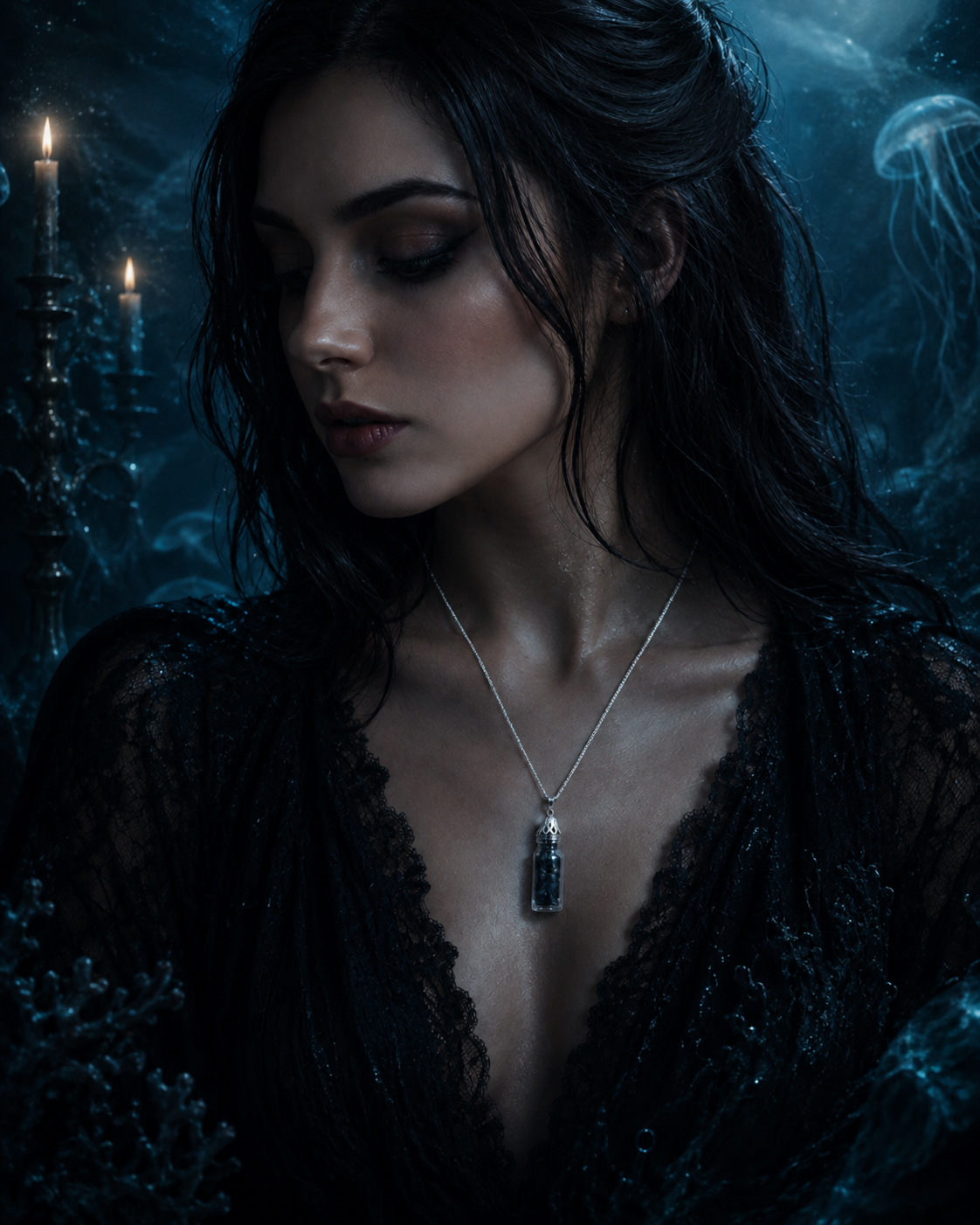 Fiole des Profondeurs – Collier Gothique Onyx Noir | Bijou Sorcière