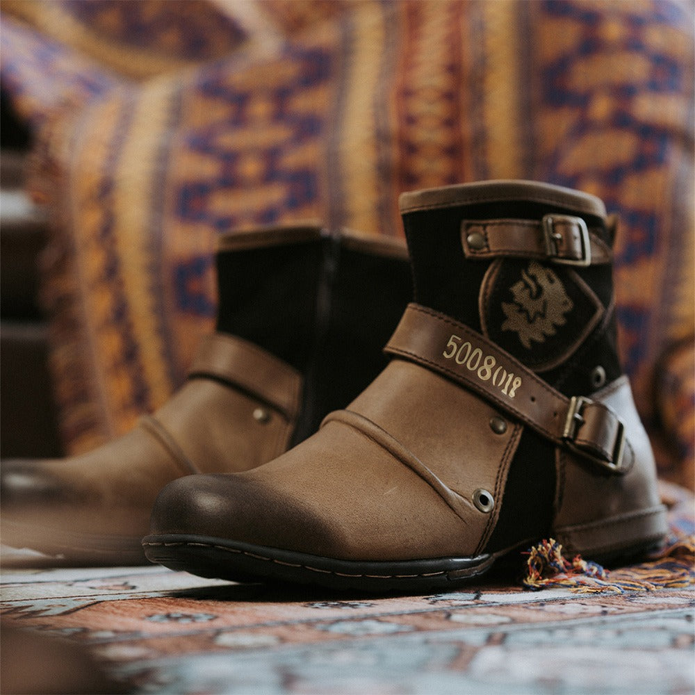 Bottines Homme Western Nocturne – Cuir Effet Vieilli & Boucles