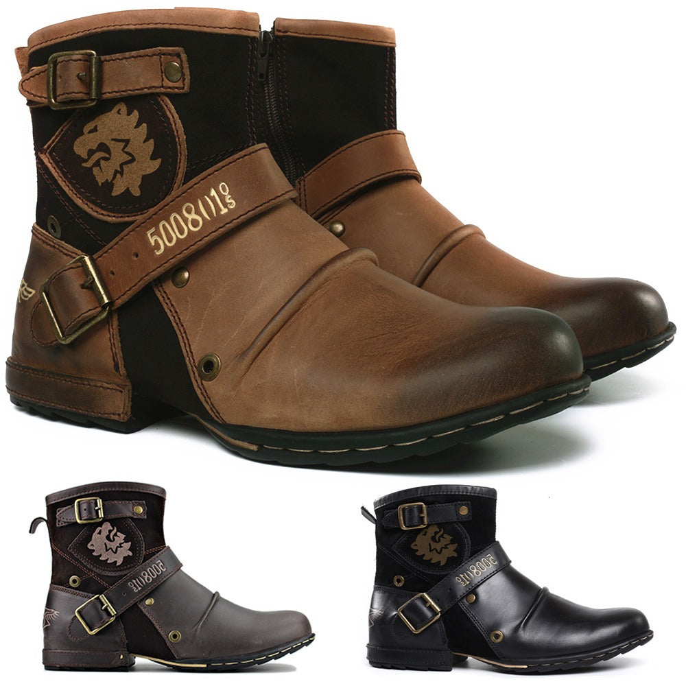 Bottines Homme Western Nocturne – Cuir Effet Vieilli & Boucles