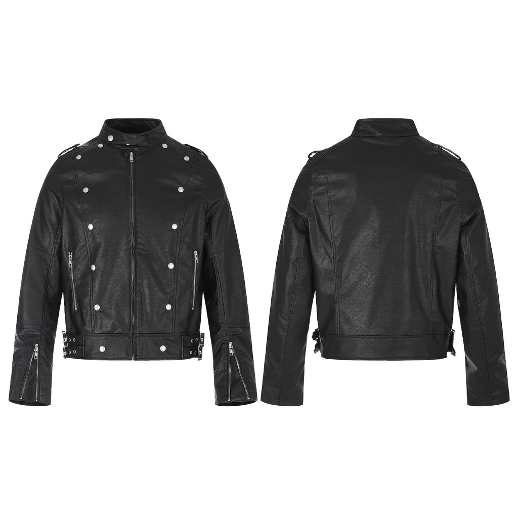 Veste Nocturne Impériale – Simili Cuir Noir à Double Boutonnage