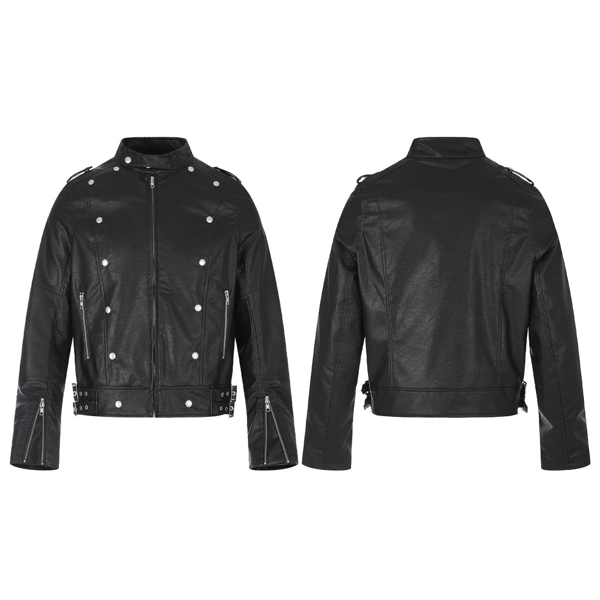 Veste Nocturne Impériale – Simili Cuir Noir à Double Boutonnage
