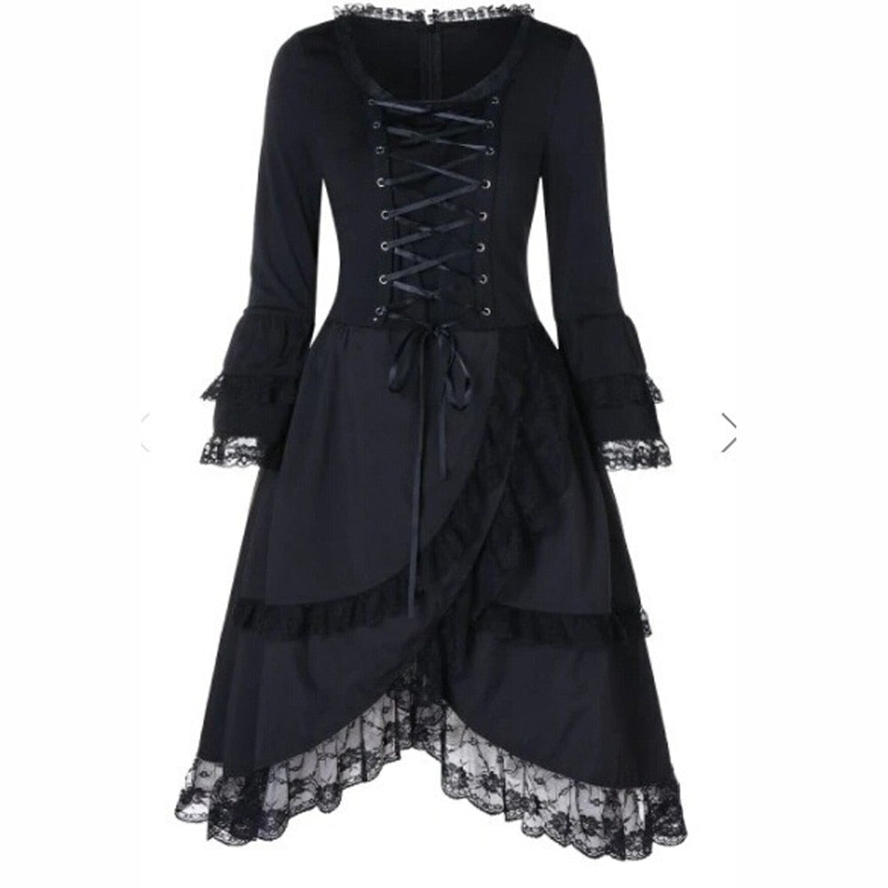 The Midnight Widow - Black Gothic Corset & Lace Dress