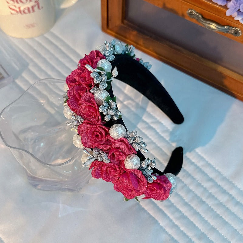 The Purple Bride's Crown — Baroque Rose and Pearl Headband