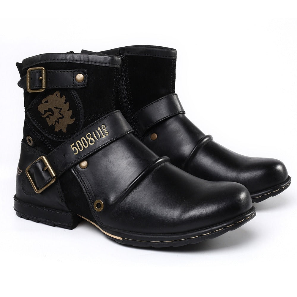 Bottines Homme Western Nocturne – Cuir Effet Vieilli & Boucles