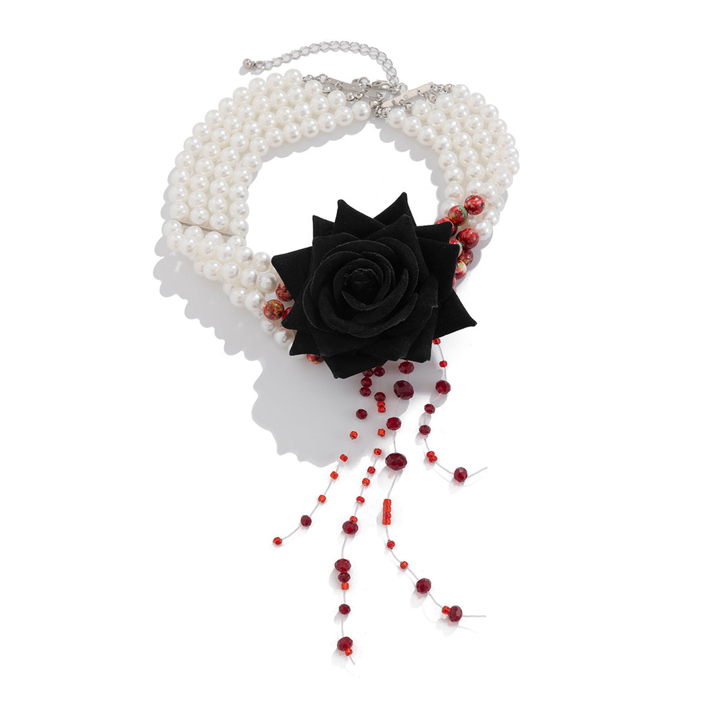 Parure Gothique Rose Noire & Gouttes de Sang