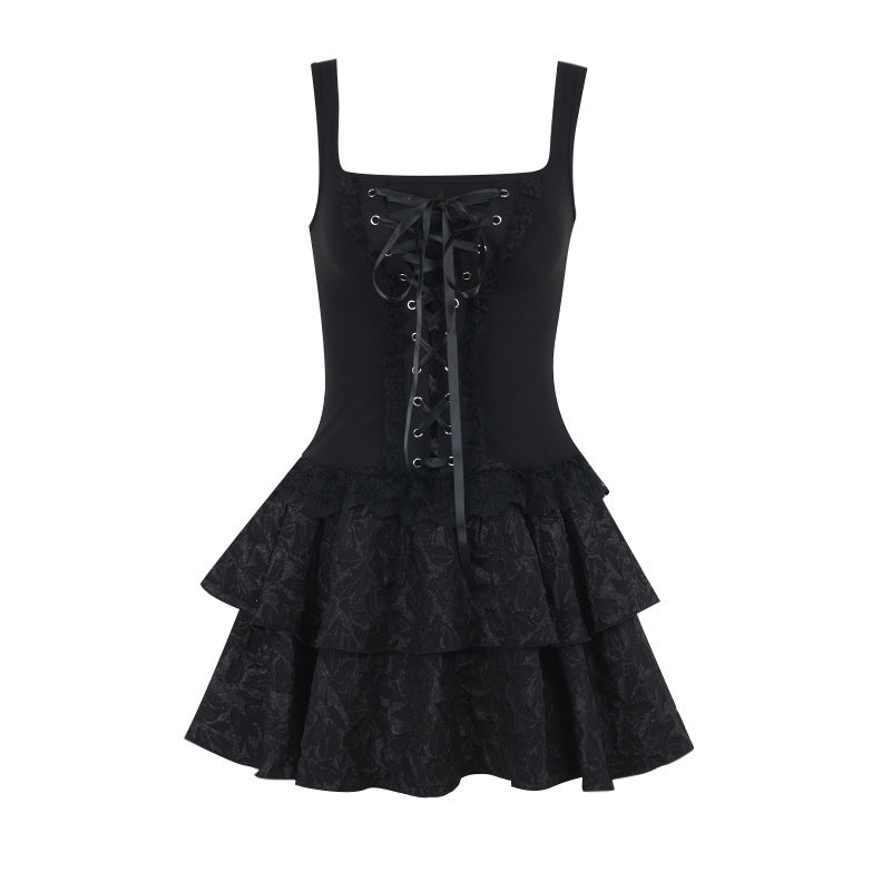 Robe Corset Noire à Volants – Cabaret des Ombres