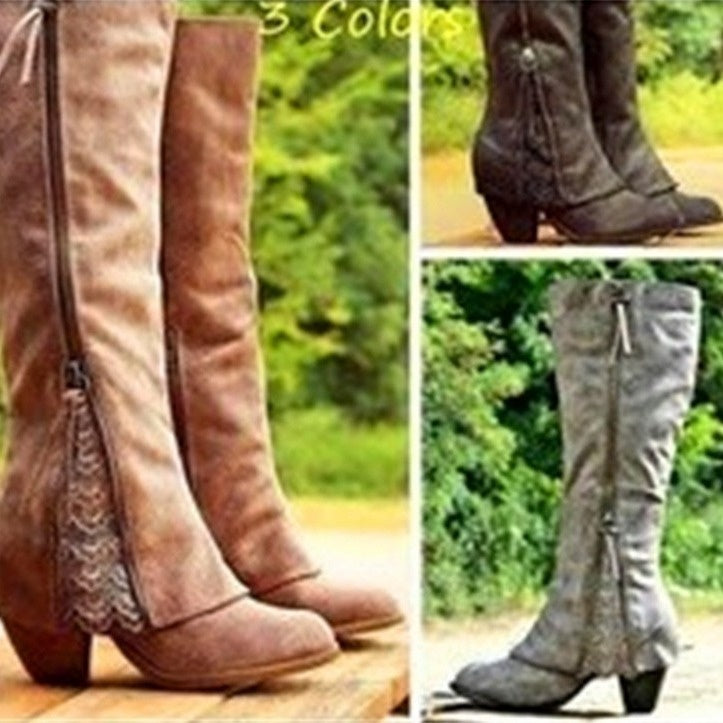 Bottes hautes bohème sombre à talon – Esprit sorcière nomade
