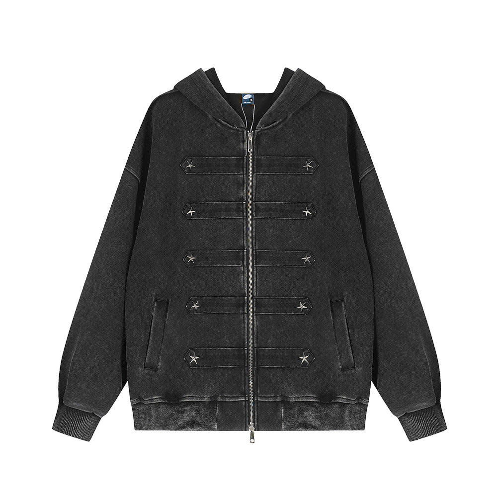 Hoodie Impérial des Ombres – Capuche & Boutonnage Militaire