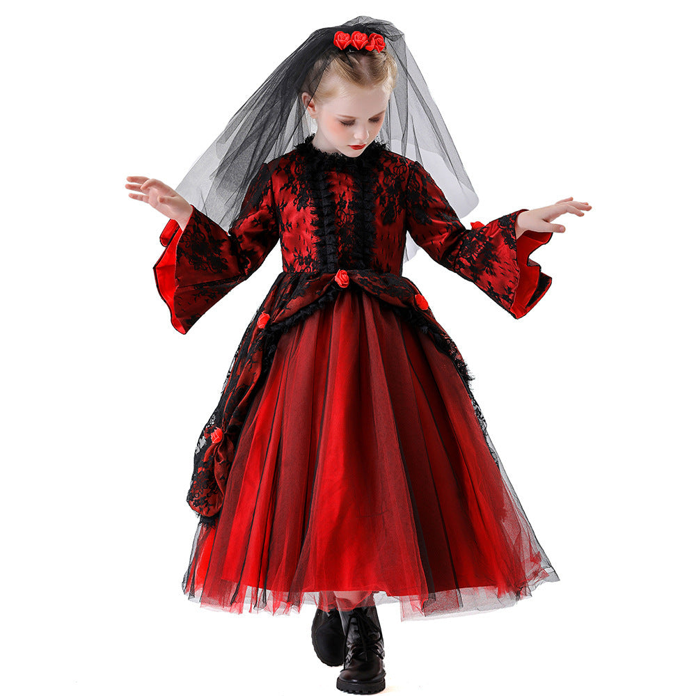 Petite Mariée Écarlate – Robe Gothique Enfant