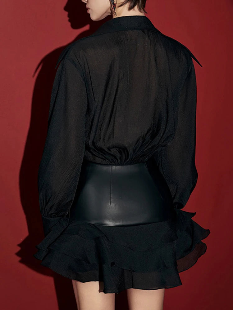Robe Noire Élégante Effet Cuir – Anges Déchus