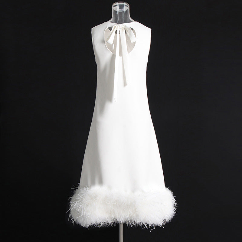 Robe Longue Hivernale à Plumes – Noire ou Blanche