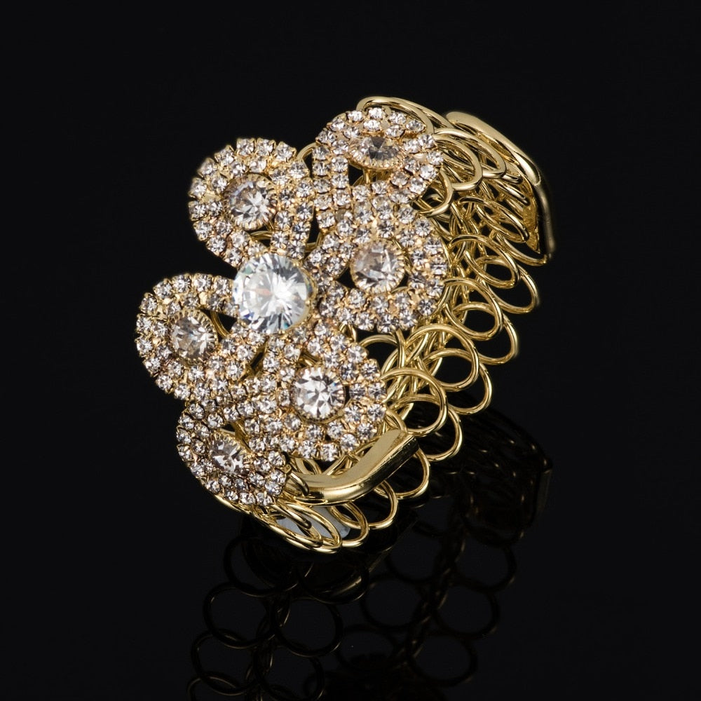 Handmade Silver Gold Color Rhinestone Chain Bracelets & Bangles Crystal Wedding Women Flower Bride Birthday Gifts