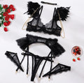 Parure Plumes de Minuit – Ensemble Lingerie 4 Pièces