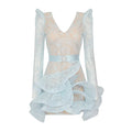 Robe Céleste Argentée à Sequins & Volants Sculpturaux