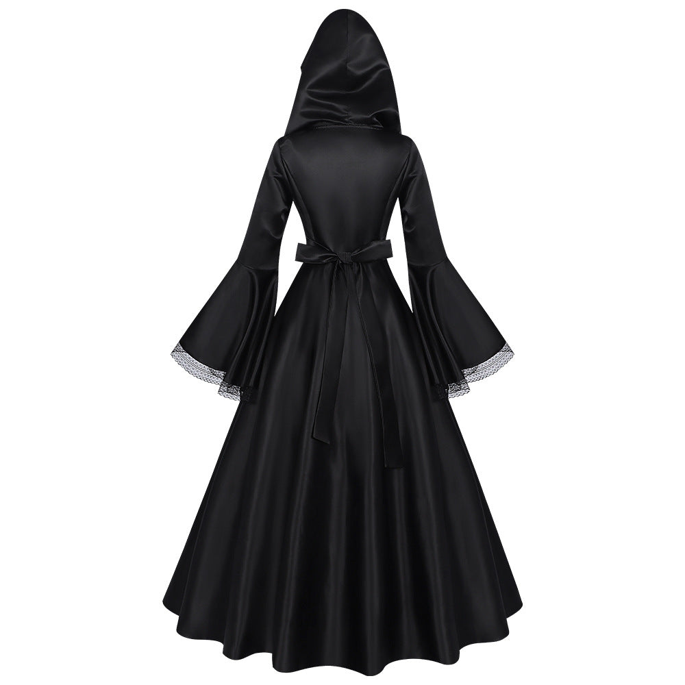 🖤 Robe Nocturne à Capuche – Satin Noir