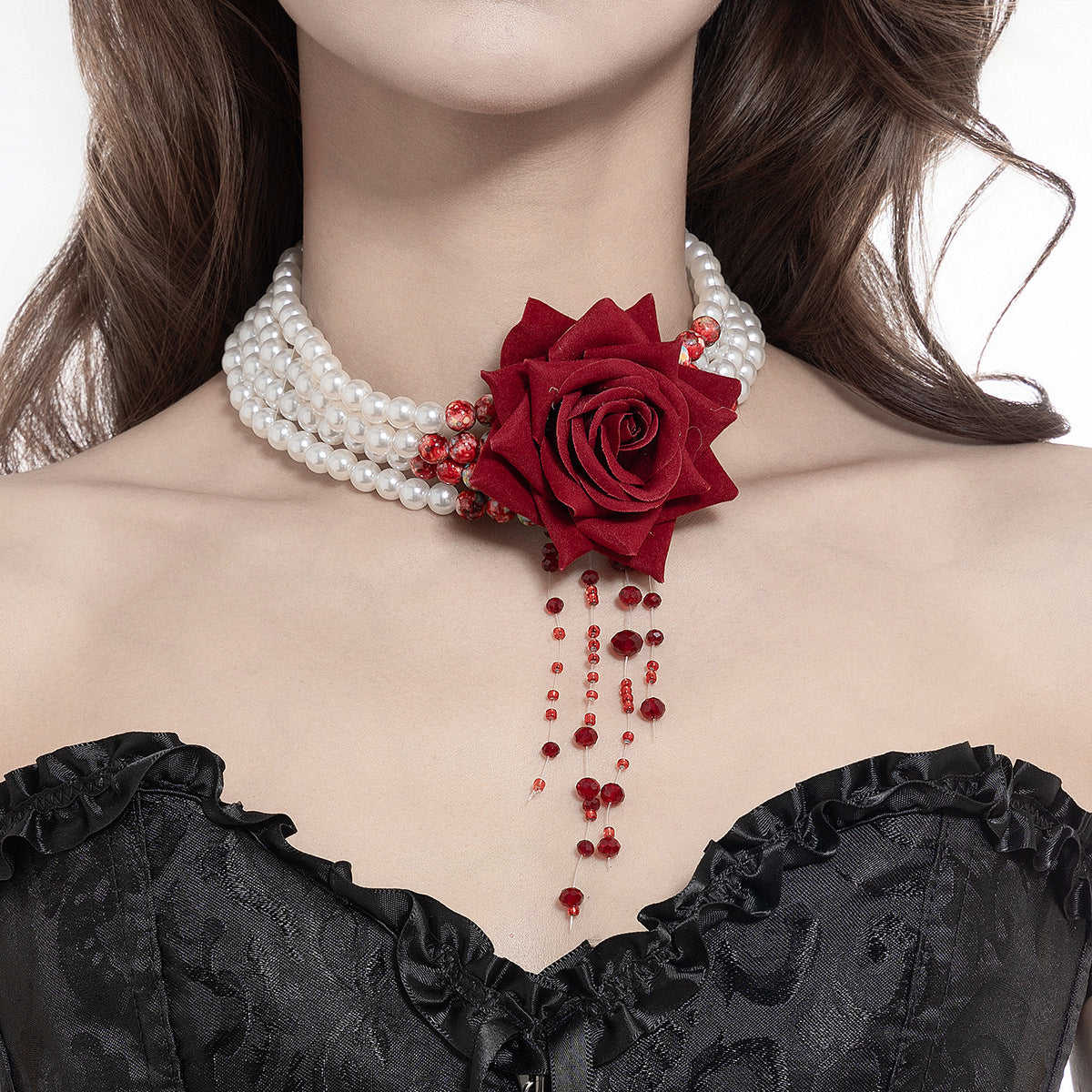 Parure Gothique Rose Noire & Gouttes de Sang