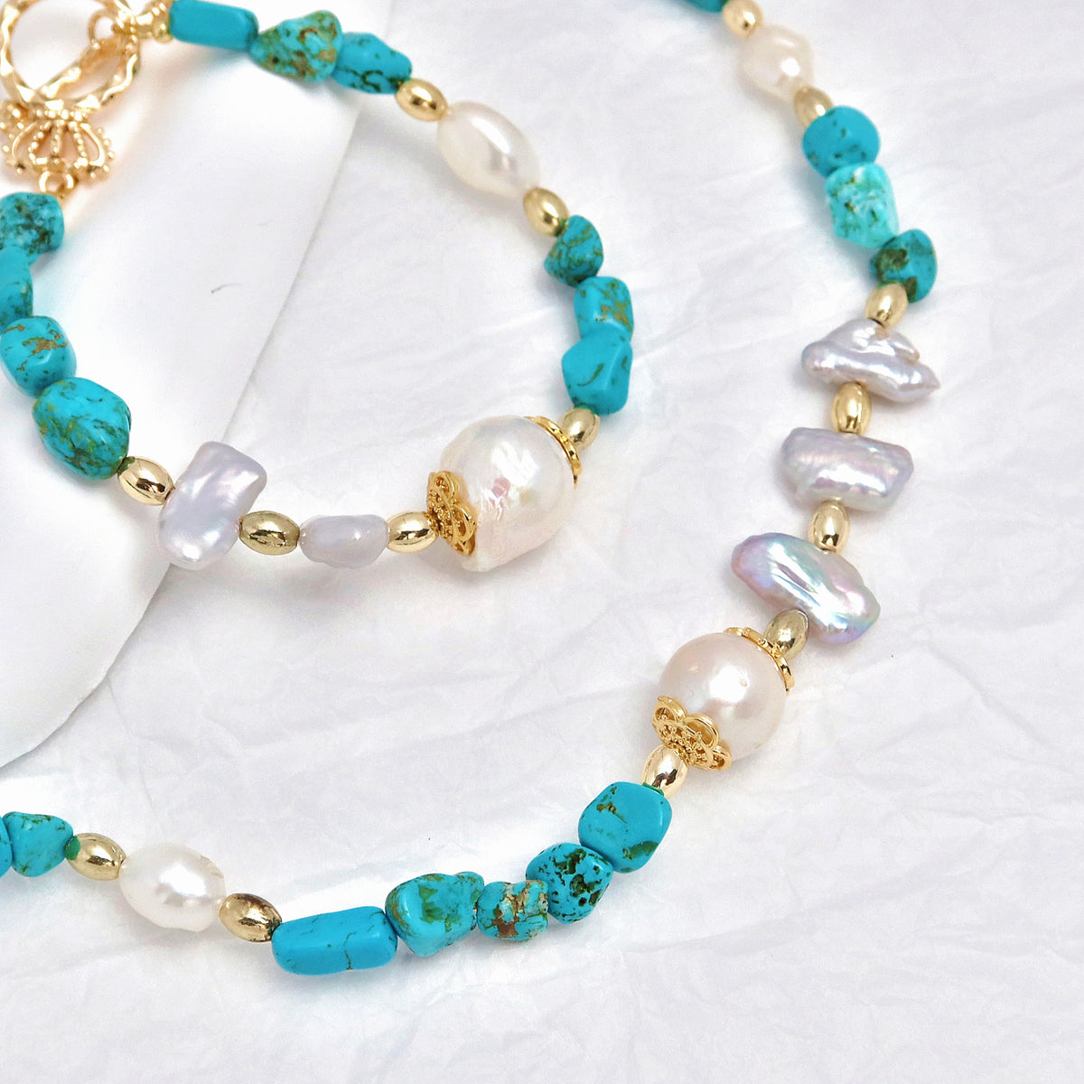 Trésor des Profondeurs – Parure Turquoise & Perles Baroques