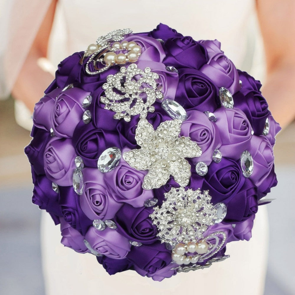 Bouquet de Mariée Éternel – Roses, Cristaux & Strass