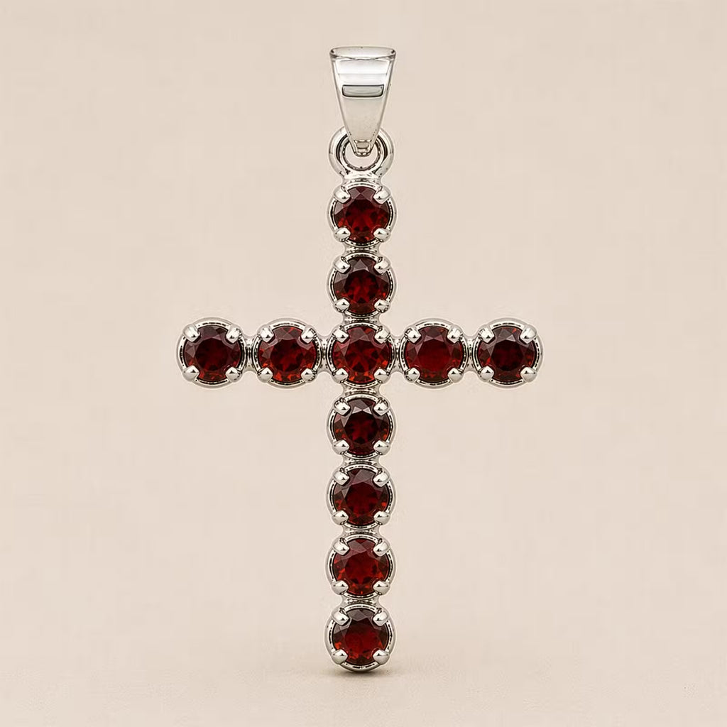 Croix des Noces Sombres – Collier Grenat Rouge
