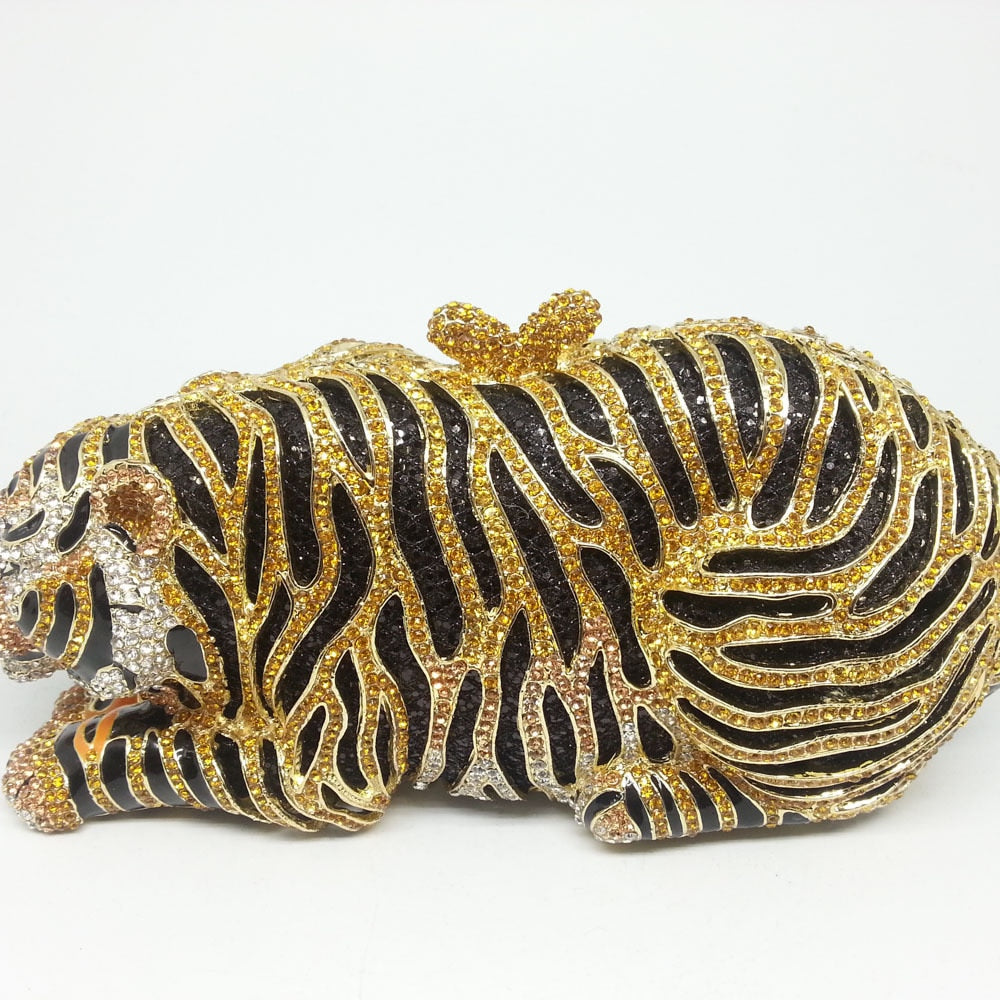 Minaudière Tigre Doré – Sac Bijou Cristaux & Strass