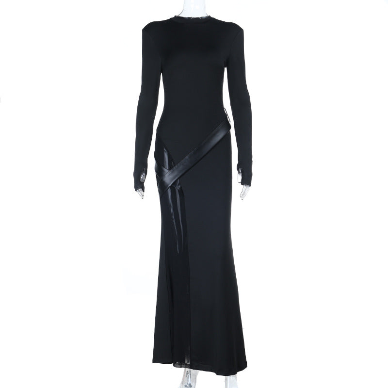 🖤 Robe longue noire « Éclipse » – Épaules structurées